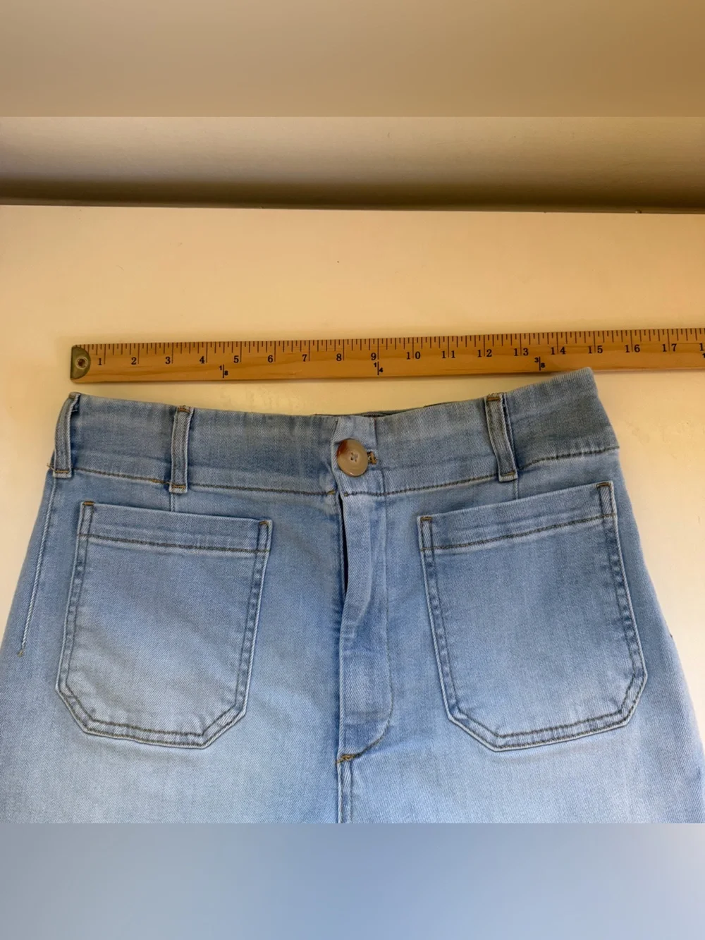 Maeve Colette Jeans Wide Leg Crop Denim Blue Light Wash Patch Pockets Size 30